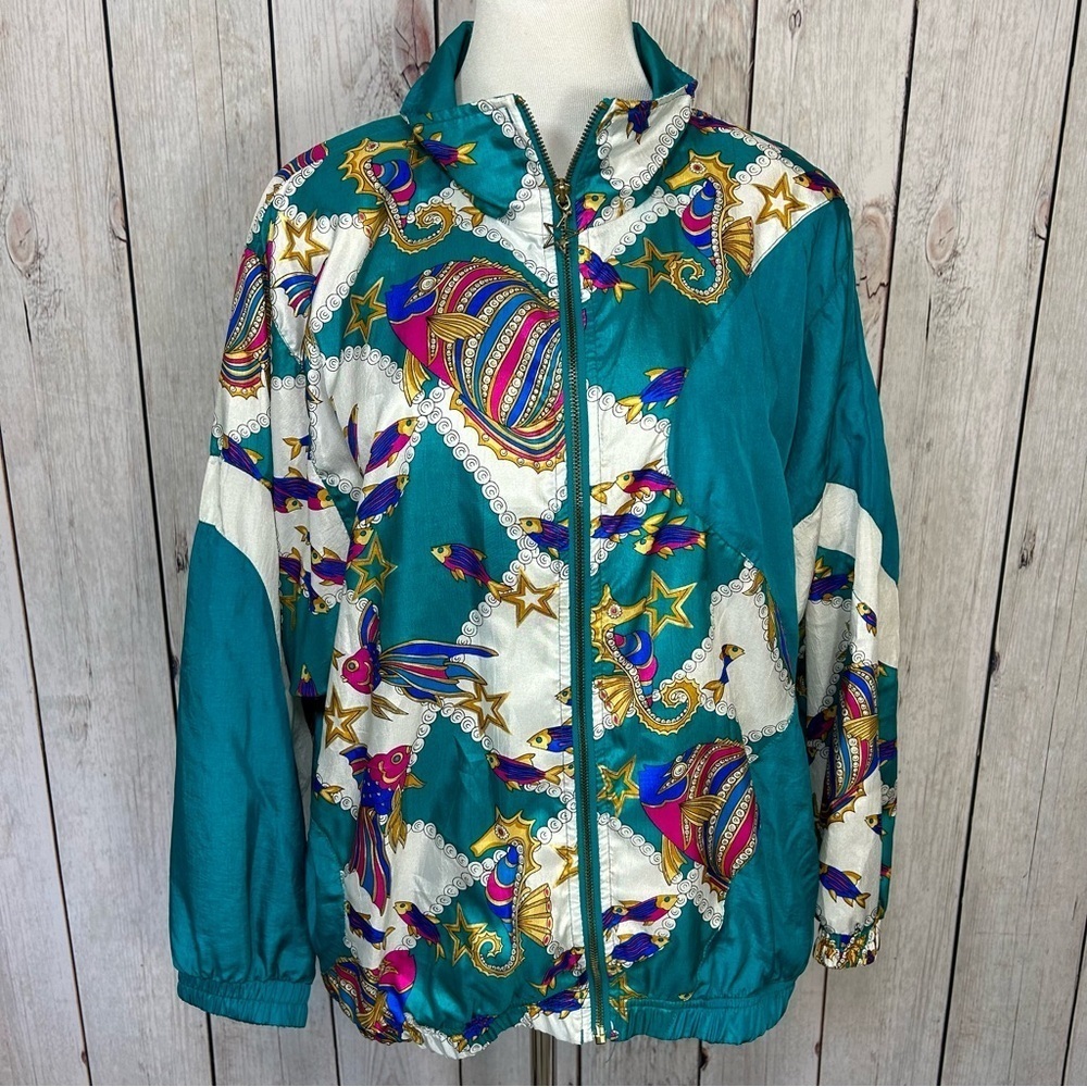 Colorful Women's Jacket Vintage Floral Fish Windbreaker